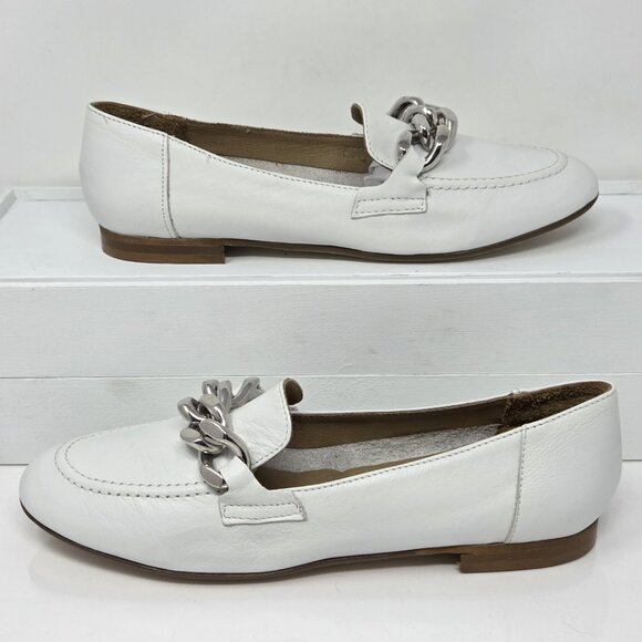 Donald Pliner Womens 8 Loafers Nolin Leather White Chain Rich Mom Luxury Preppy - Picture 1 of 8